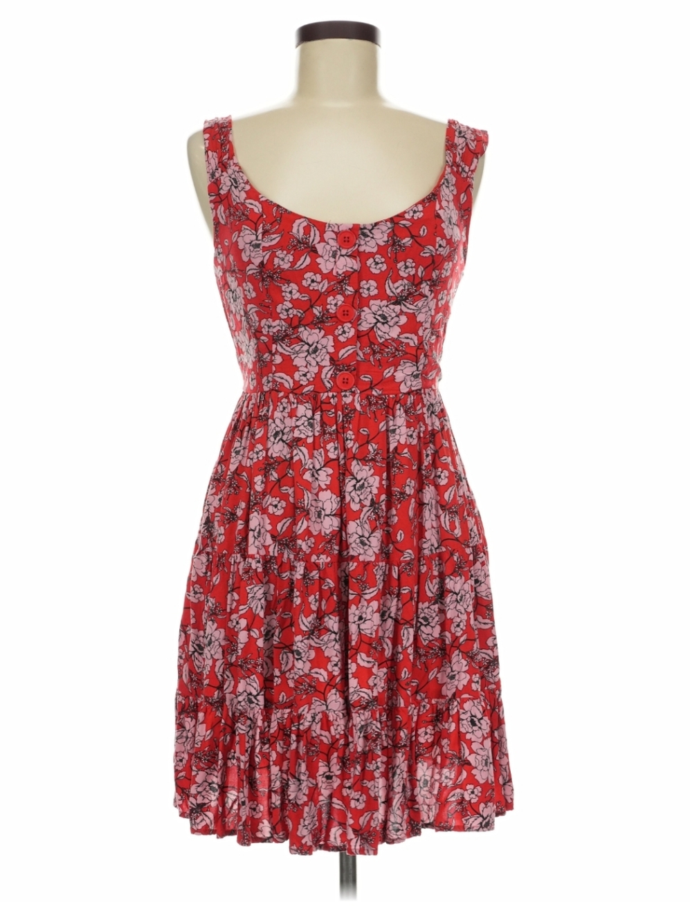 Band of Gypsies Red Floral Tiered Mini Dress